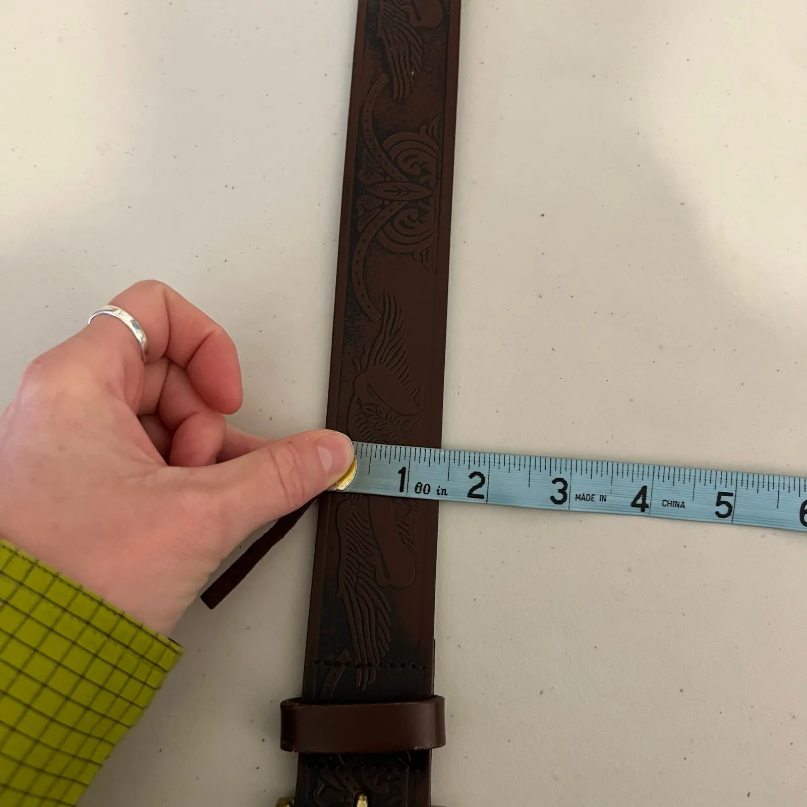 Wrangler  Brown Genuine Leather Eagle Tooled Western Belt Unisex Size Large - Image 9