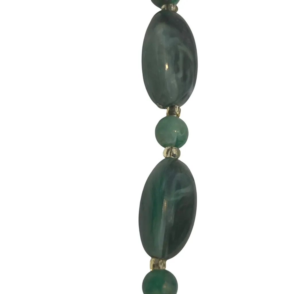Vintage Green Marbled Acrylic Bead Necklace Oval Round Beads No Clasp Estate 34" - Image 2