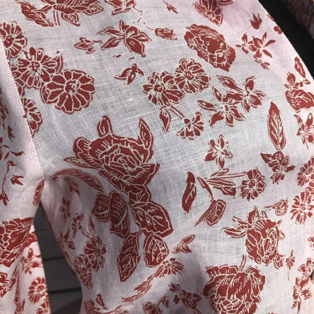 Zara Red Roses Floral Linen Shirt Light Pink XS - Image 10