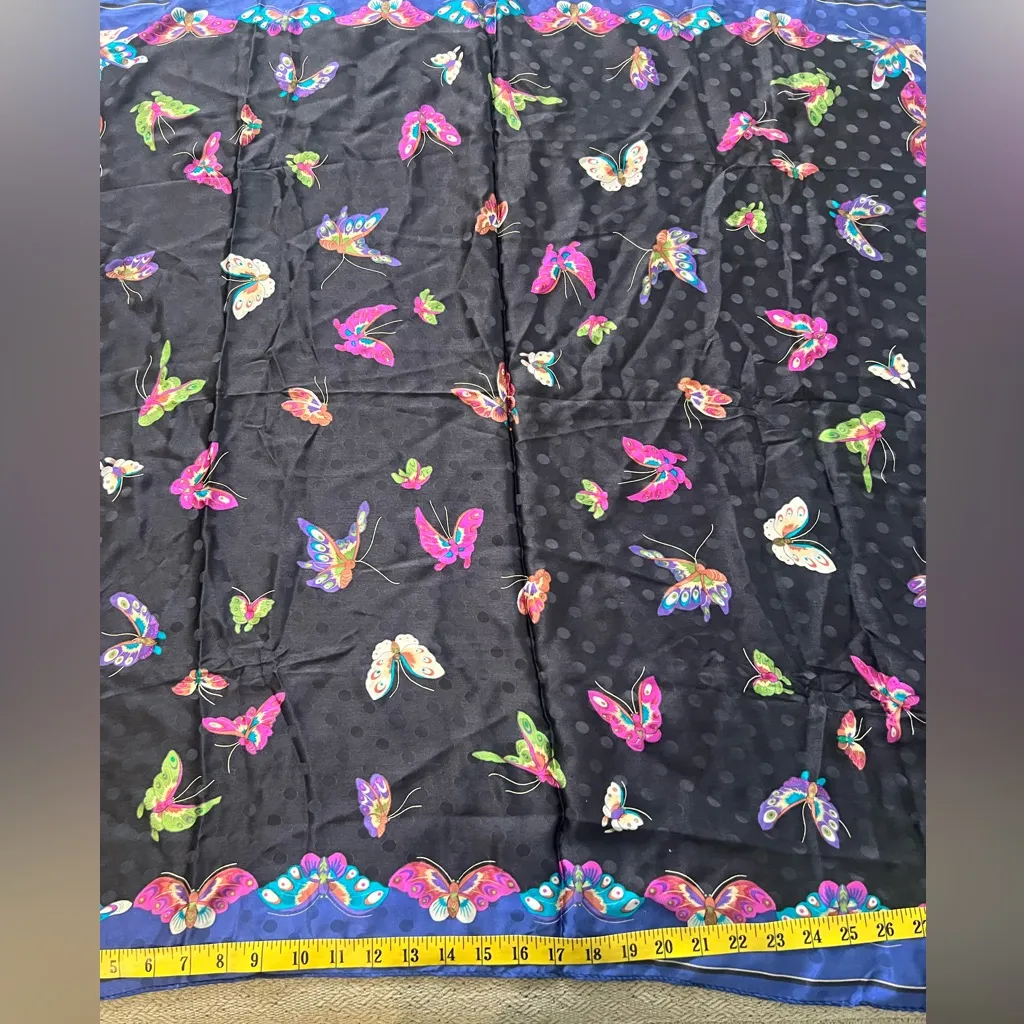 Boston Museum of Fine Arts 90s silk butterfly scarf Blue - Image 4