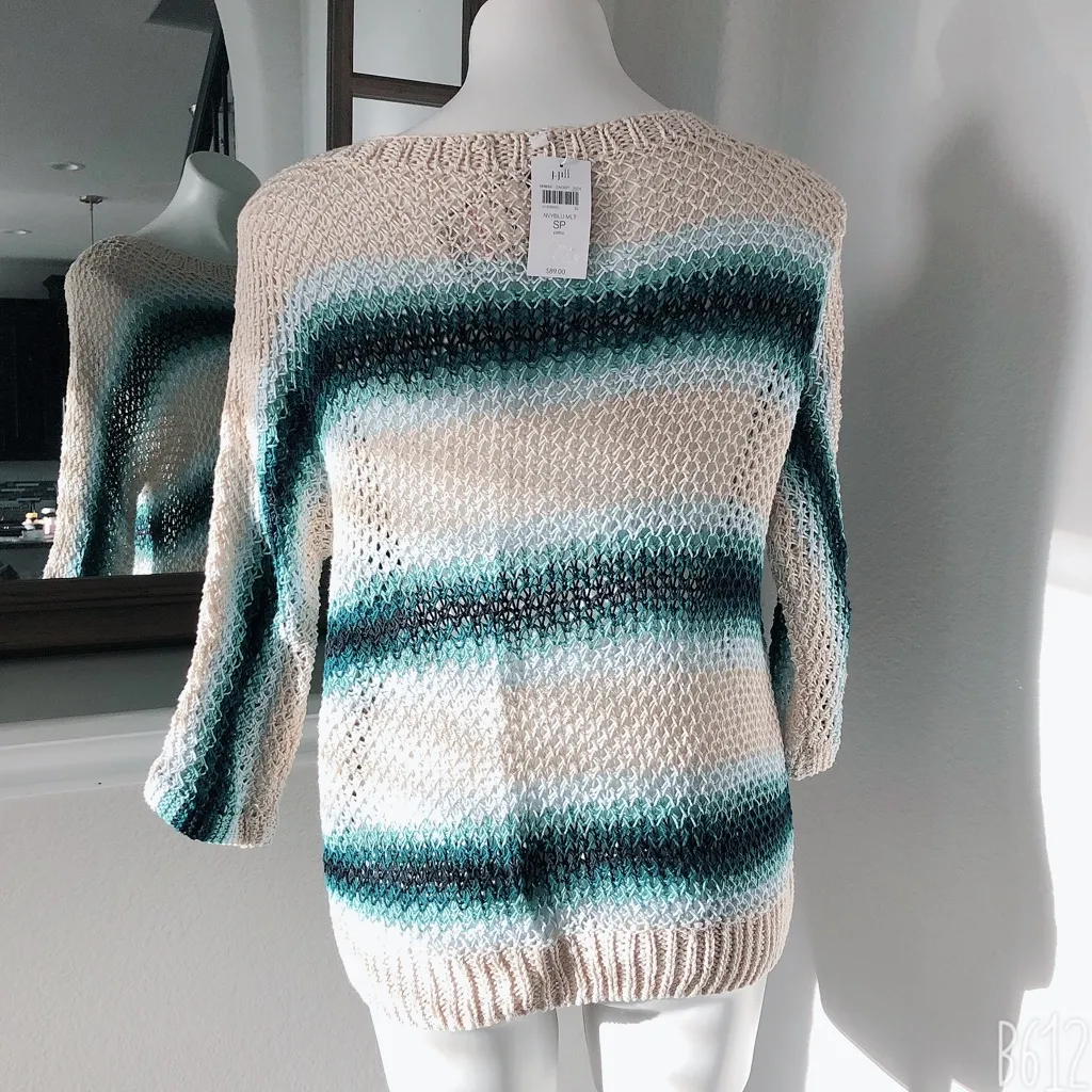 J.Jill Linen Crochet Sweater in Multicolor, Size M, NEW Blue Size M - Image 4