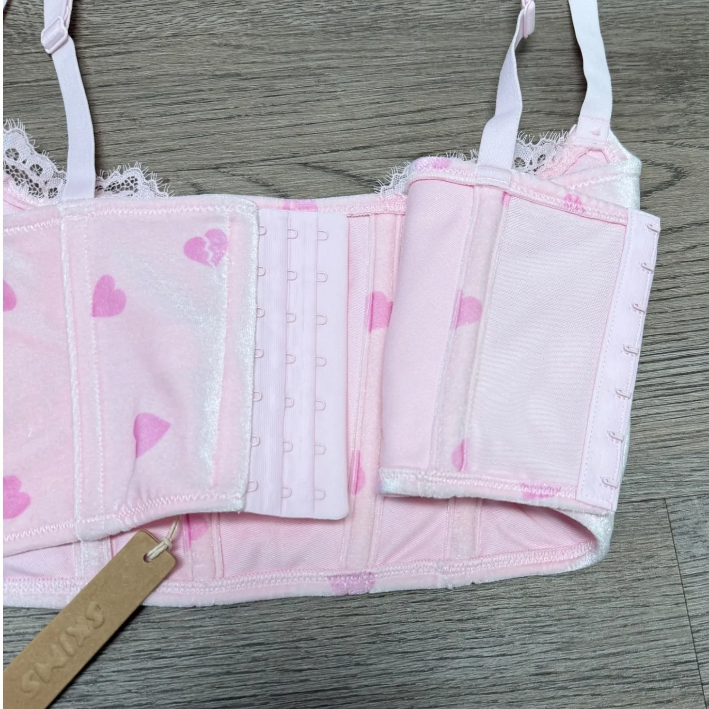 SKIMS Velvet Lace Cropped Corset Top Cherry Blossom Heart Breaker NWT Medium - Image 11