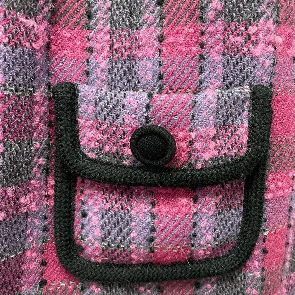 Pendleton Pink Purple Plaid Wool Blend Jacket Blazer Size 16 Black Trim Tweed - Image 7