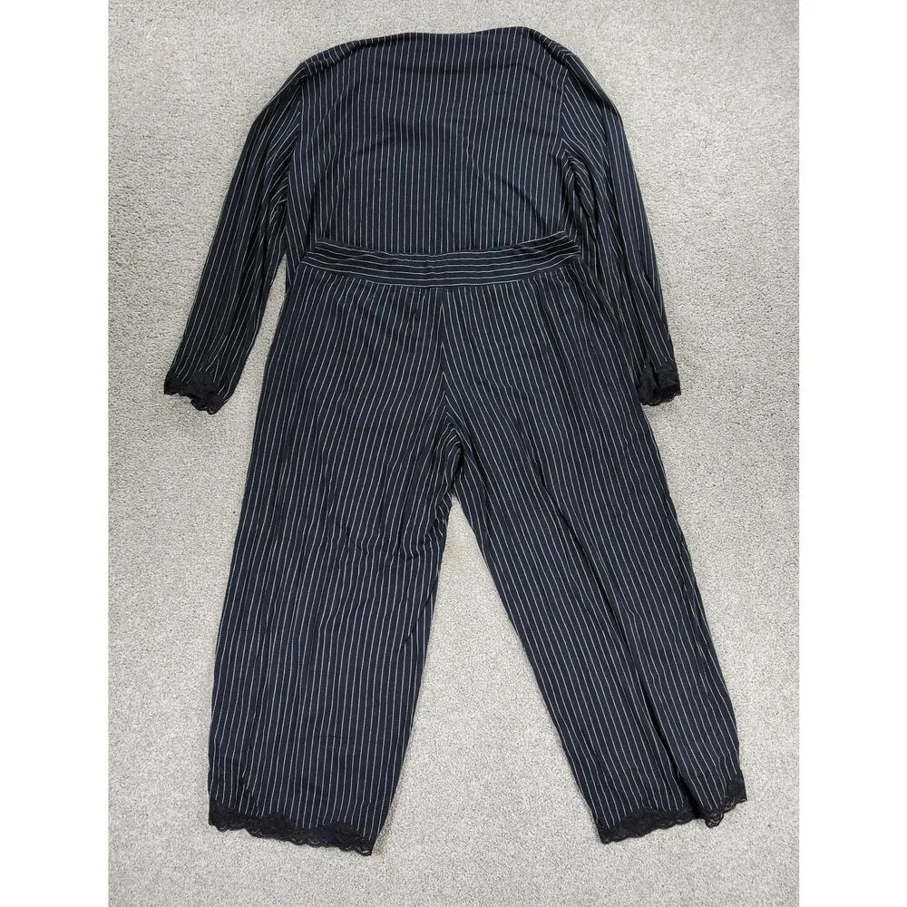 Soma Cool Collection Night Pajama Set S/M Black Stripes Lace Trim Crop Button Up - Image 3