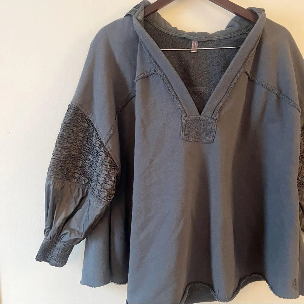 Free People Movement Spin Pullover Hoodie Dark Gray Size Small Smocked Sleeves - Image 4