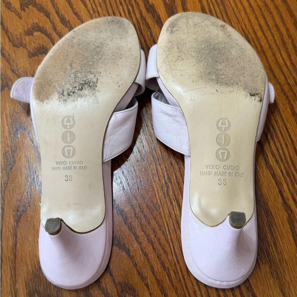 Yin Vero Cuoio Light Pink Heeled Mules with Rhinestone Buckle Size 38 7.5 - Image 7