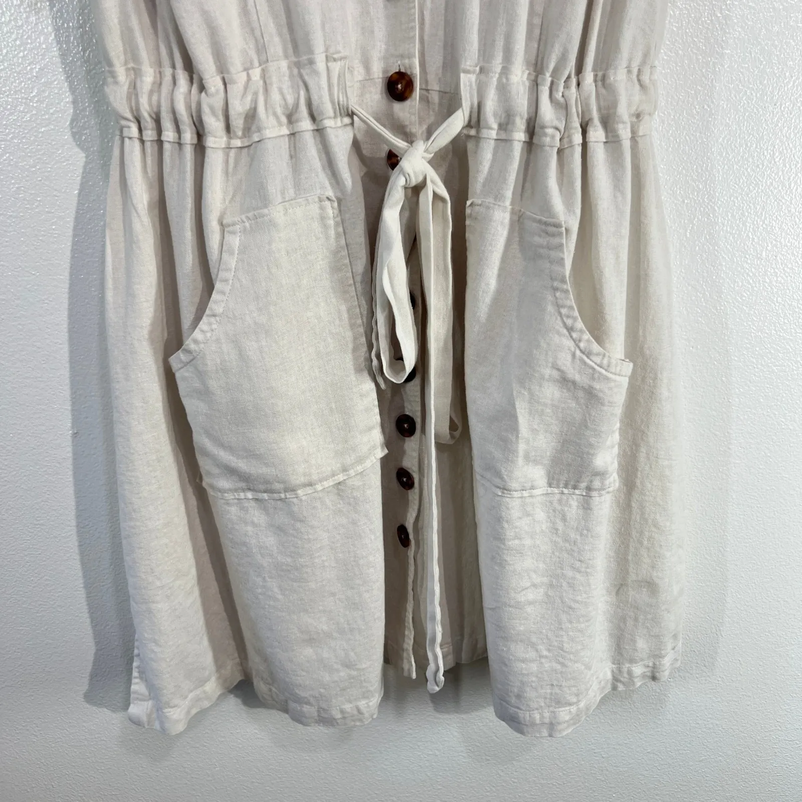 ModCloth Linen Blend Shirt Dress 1X Coastal Soft Girl Minimalist Beige Pockets‎ - Image 7
