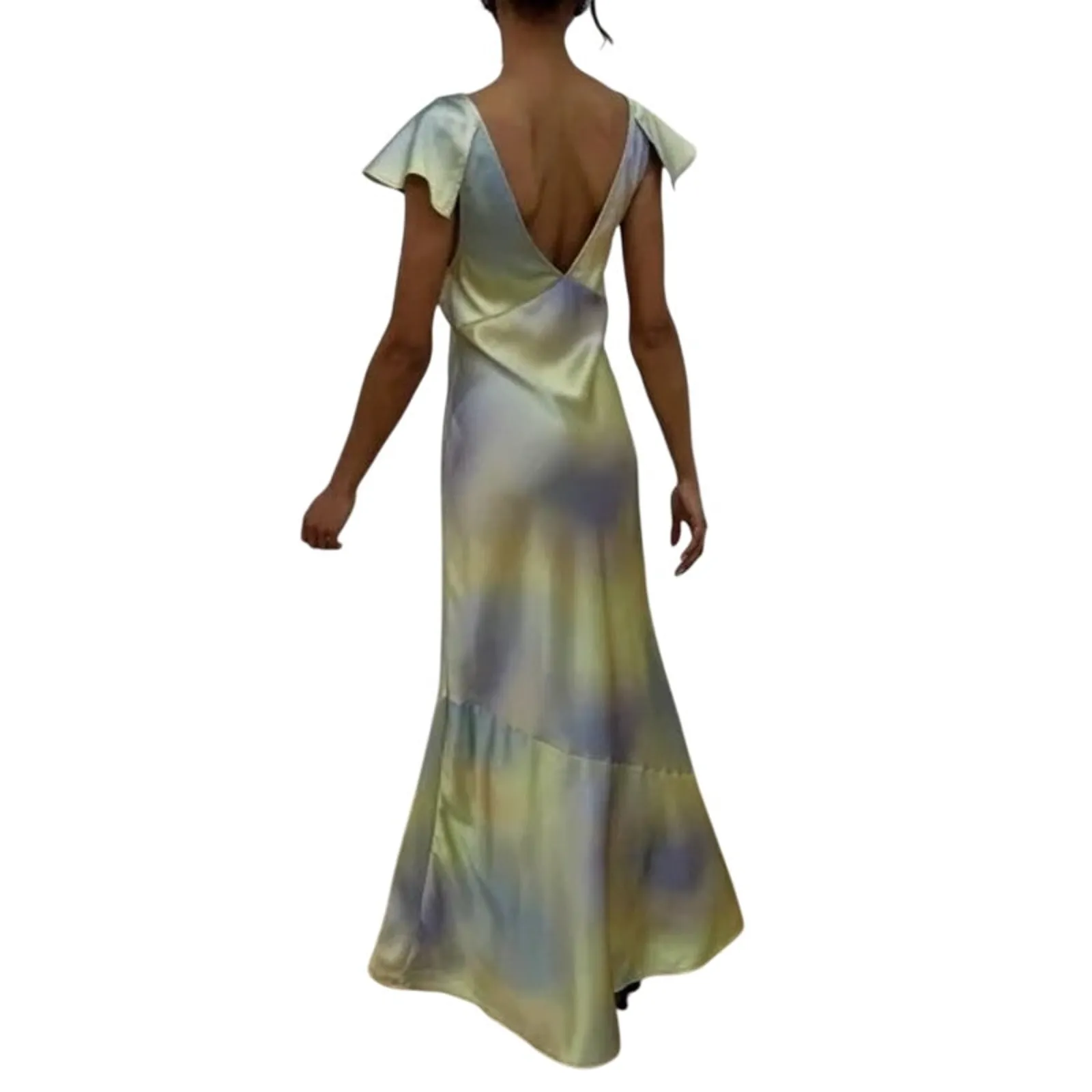 NWT WeWoreWhat Lace Silky Charmeuse Midi Maxi Slip Dress 6 Gold Ombre Watercolor - Image 5