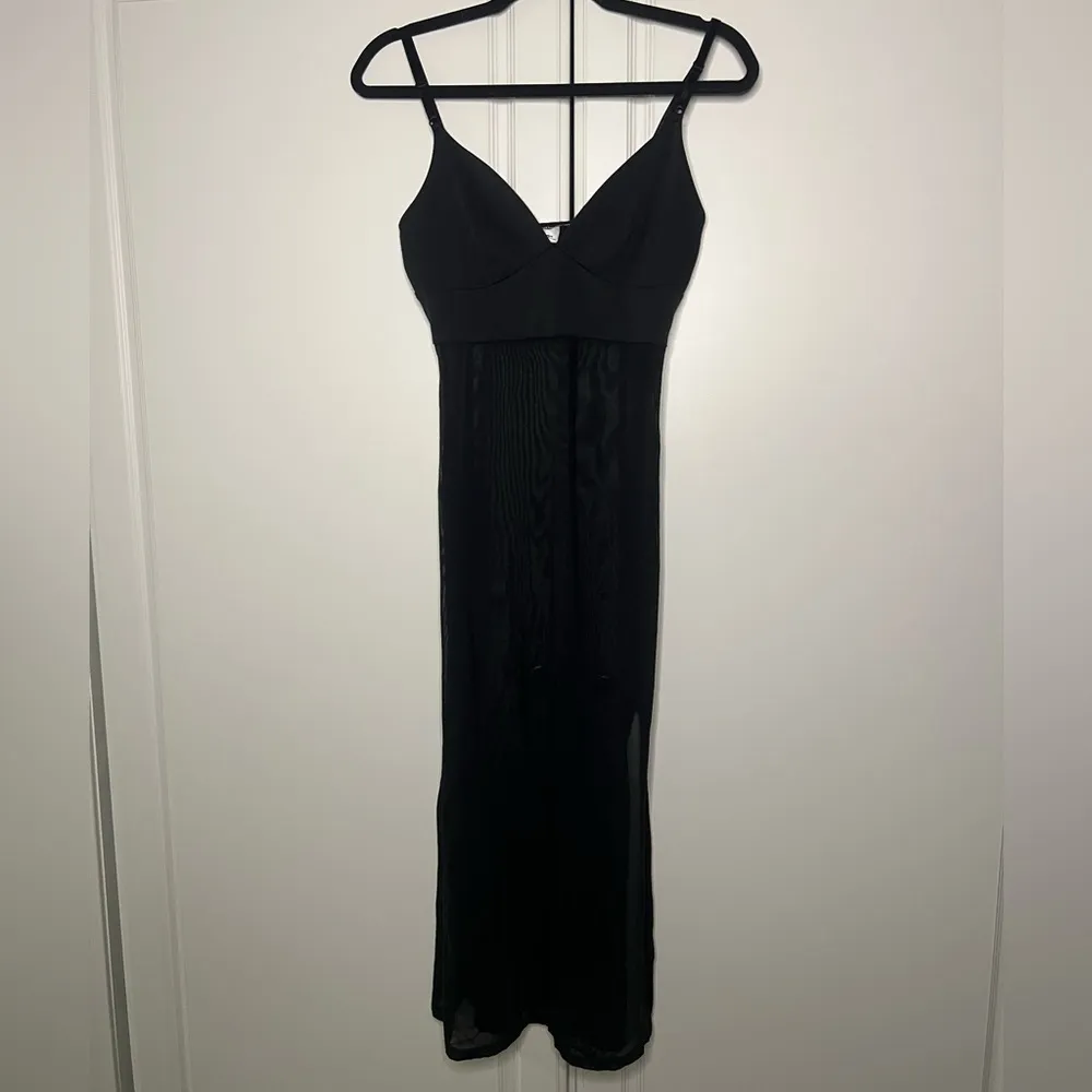 Vintage 90’s Black Sheer Slip Dress - Image 2