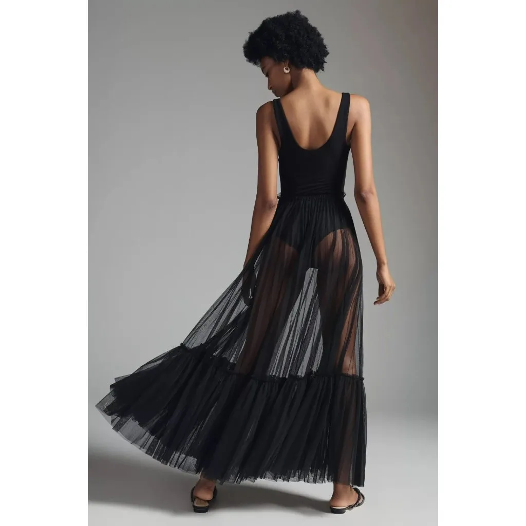 NWT Anthropologie Geisha Designs Sheer Tulle Maxi in Black Long Skirt S - Image 4