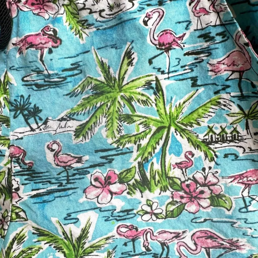 Vintage Flamingo Shorts Drawstring Stretch Waist 32 in Palm Trees Pocket… Blue Size undefined - Image 6