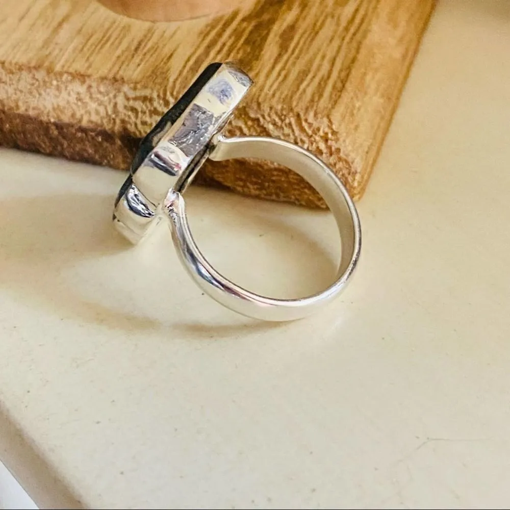 Owl Dichroic Glass Solid Sterling Silver Ring Size 7 - Image 5