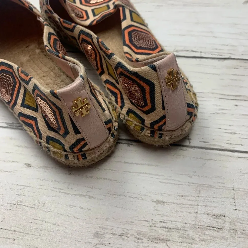 Tory Burch Cecily Sequin Embellished Espadrille 6 Flats Slip On Shoes Geometric - Image 5