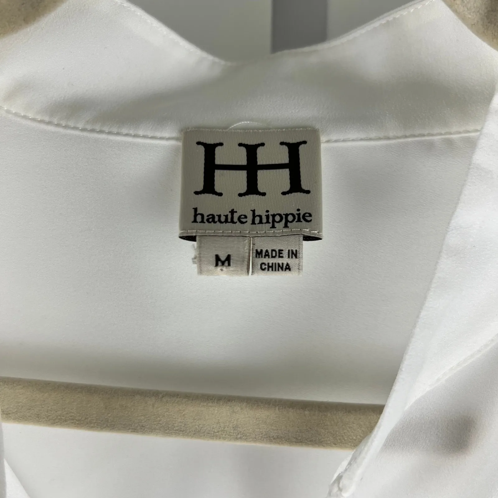 Haute Hippie White Blouse Billowy Statement Sleeves Silky Feel Size Large Flowy - Image 3