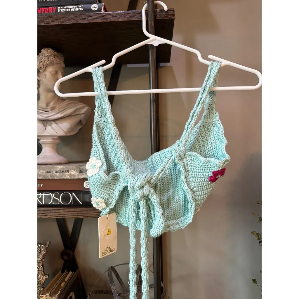 Agua Bendita x REVOLVE Albany Crop Top Aqua Floral Womens Size Small - Image 8