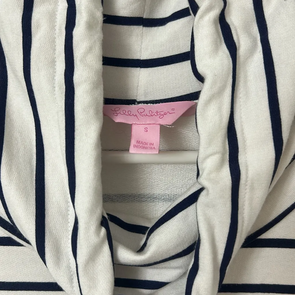 Lilly Pulitzer Hillary Popover Dress Navy Blue and White Stripes UPF 50+ Small - Image 10