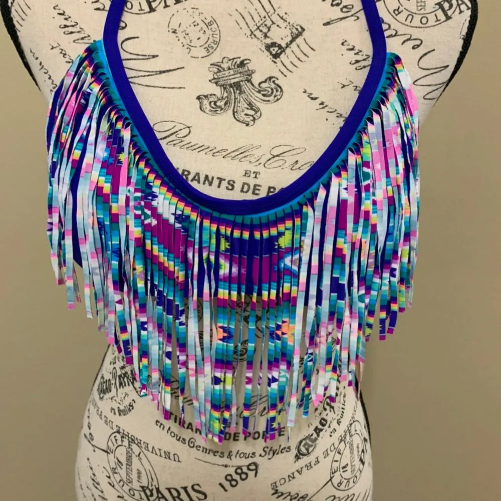 Hula Honey 🆕  Printed Fringe Halter Bikini Top XL - Image 4