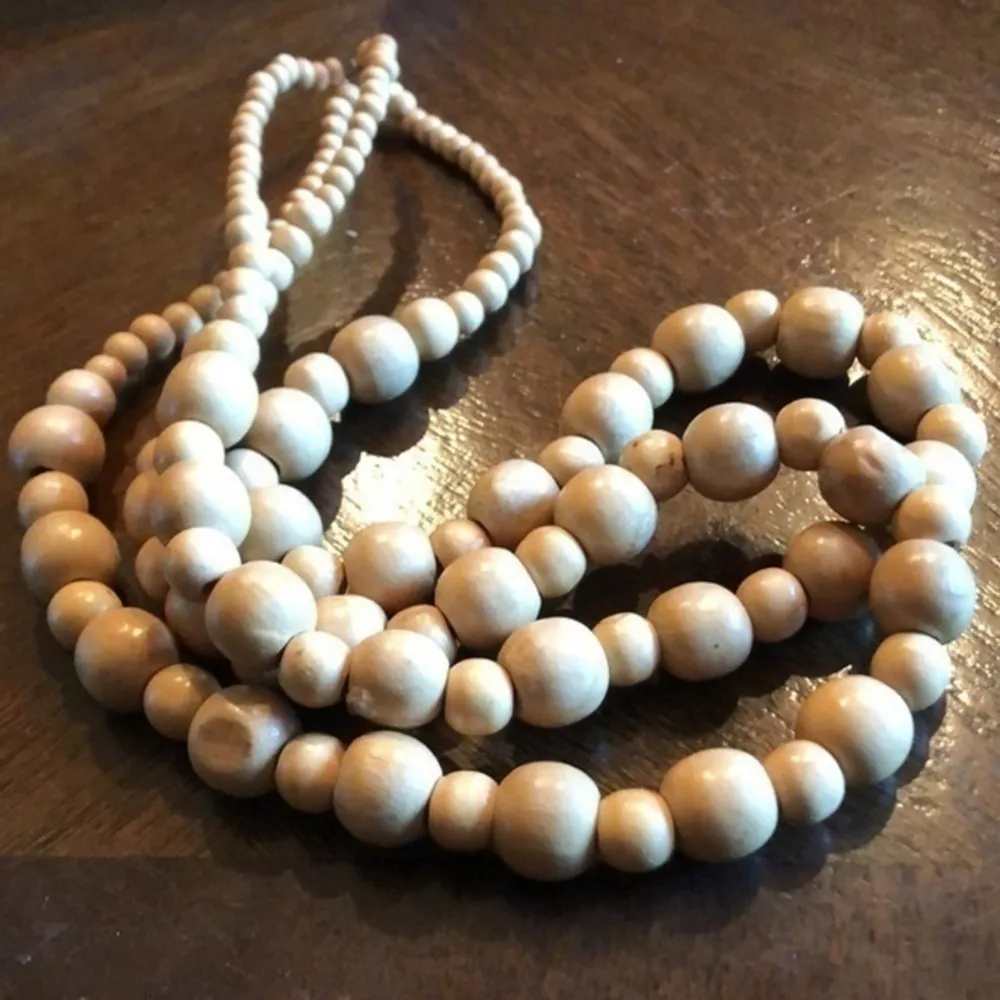 Vintage 60s 70s Wooden Double Strand Necklace Brown - Image 2