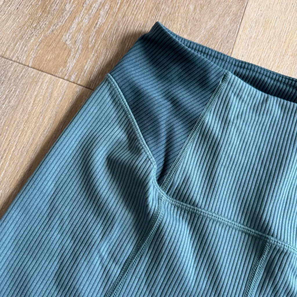 For Love & Lemons Dani Teal Ribbed Biker Shorts - Image 4