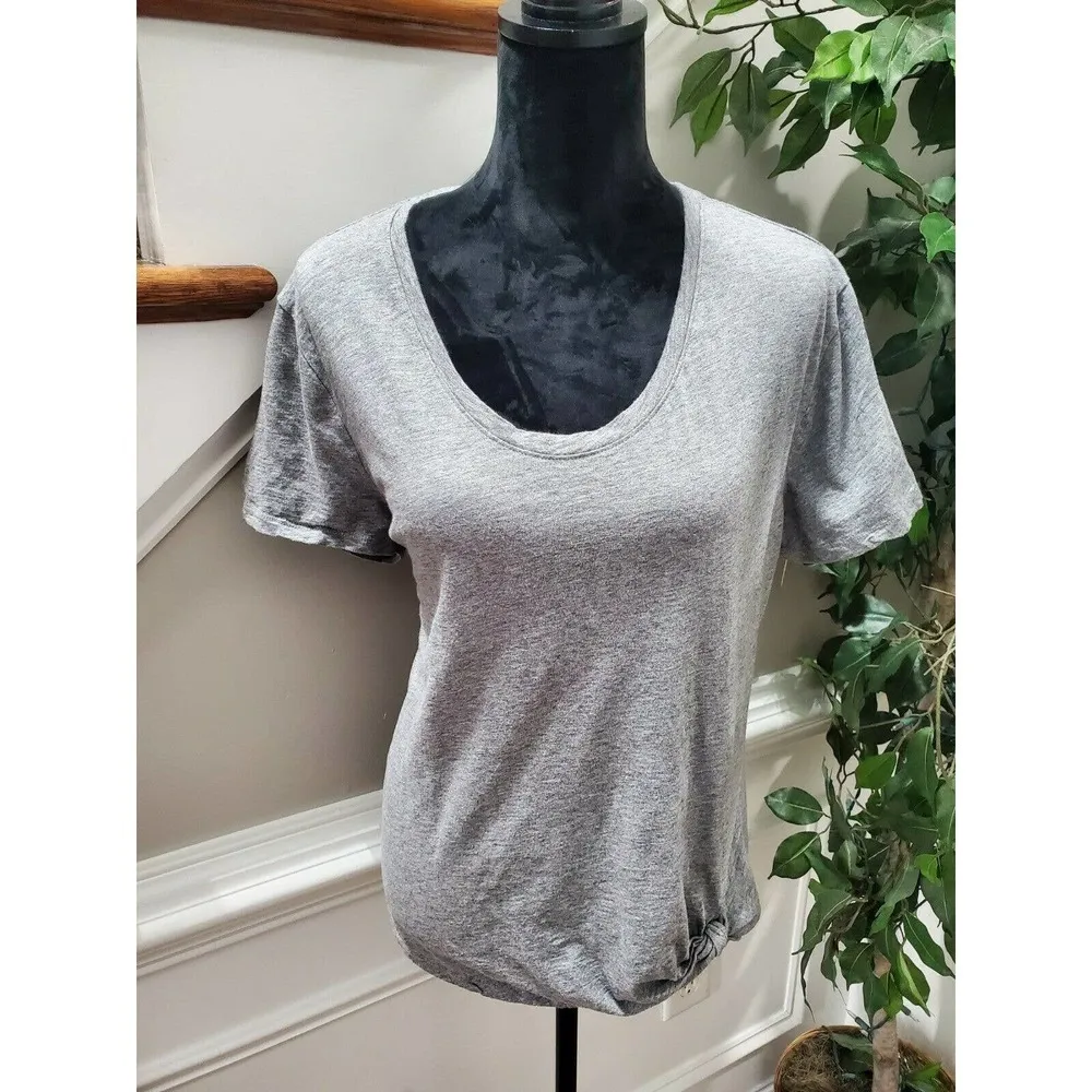 Saks Fifth Avenue Women Solid Gray Cotton Scoop Neck ShortSleeve Casual Shirt XL - Image 3