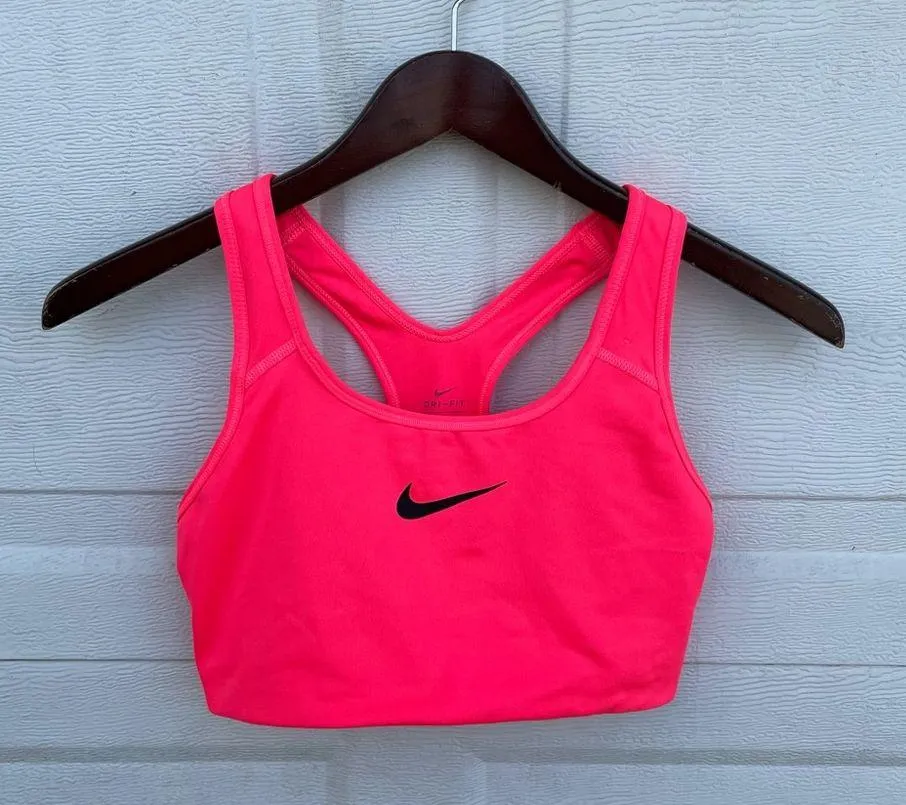 Nike Women’s Sports Bra Dri Fit Racerback Highlighter Pink Orange Medium - Image 2