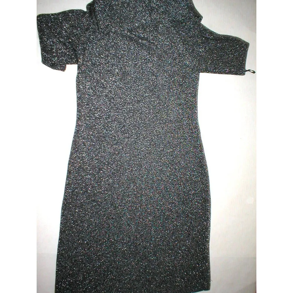 New Womens M Calvin Klein Dress Silver Black Metallic Sweater Long Sleeves Knee - Image 7