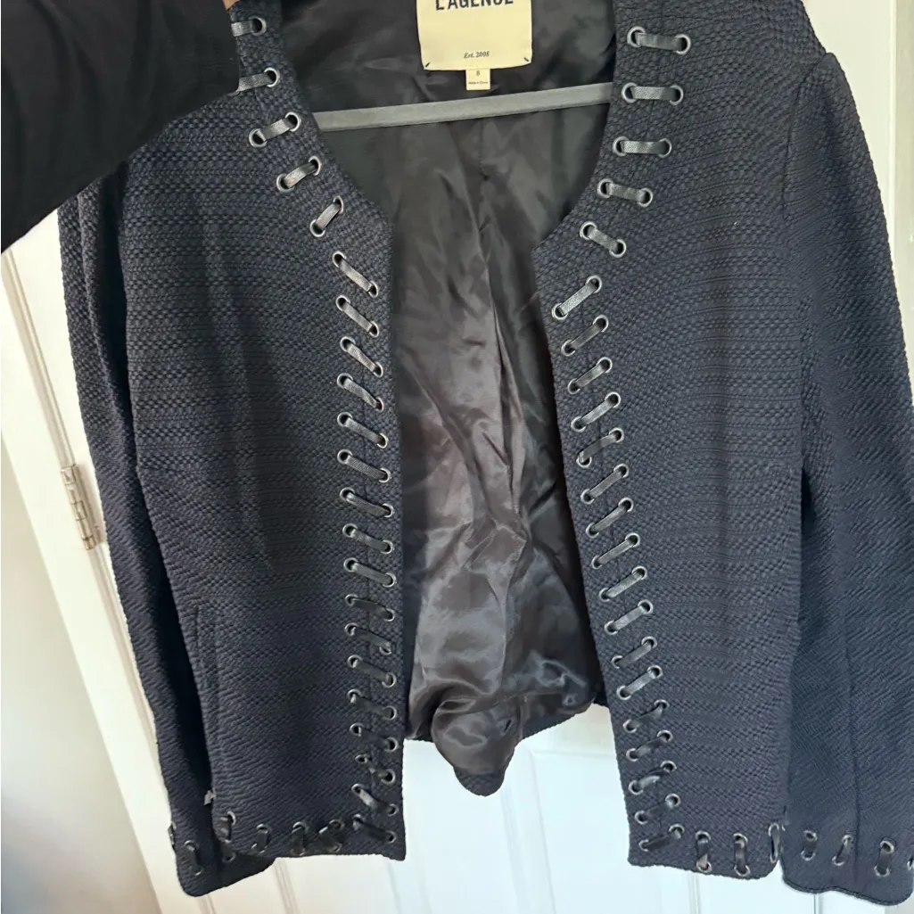 L'Agence Leather Detail Military Textured Blazer Jacket Edgy Unique Grunge - Image 8