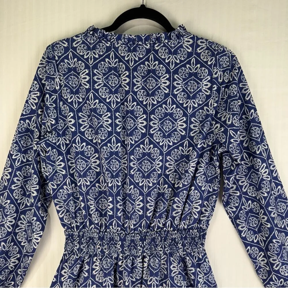 Cupshe Swim Cover White Ornate Print Navy Blue Mini Dress Split Neck Size Medium - Image 7