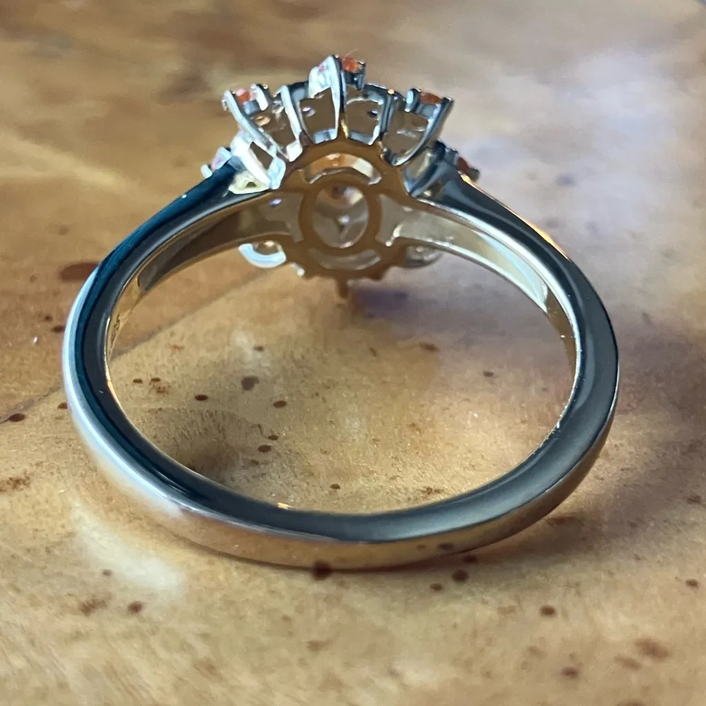 Natural Orange Garnet Moissanite Sterling Silver Ring Size 8 Gold - Image 5