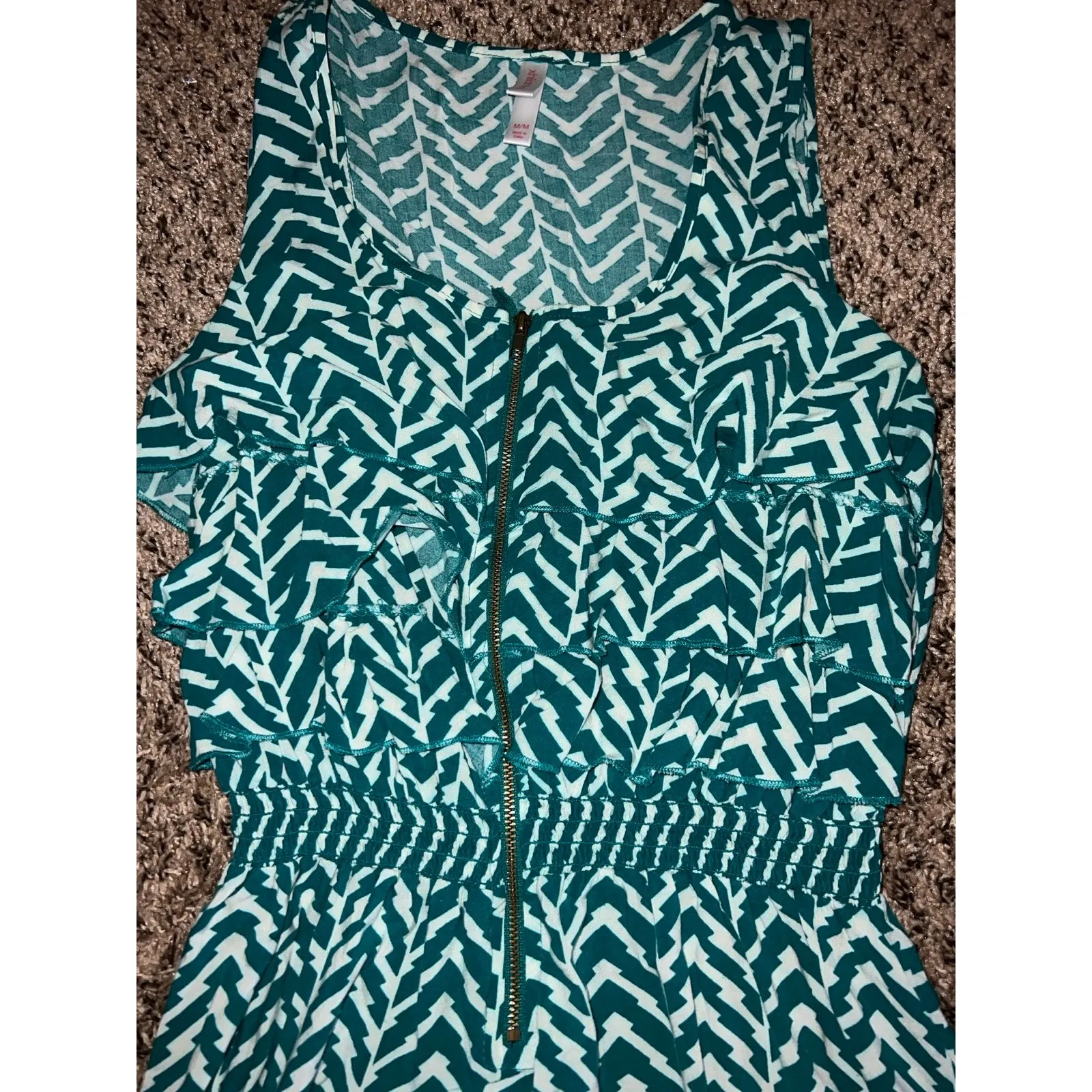 Xhilaration‎ Women's geometric high low sleeveless teal/white  dress size medium - Image 6