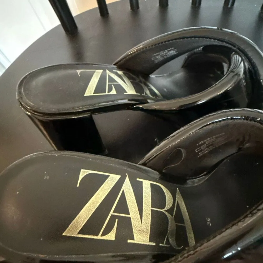 Zara black patent block heel sandals size 6 - Image 9