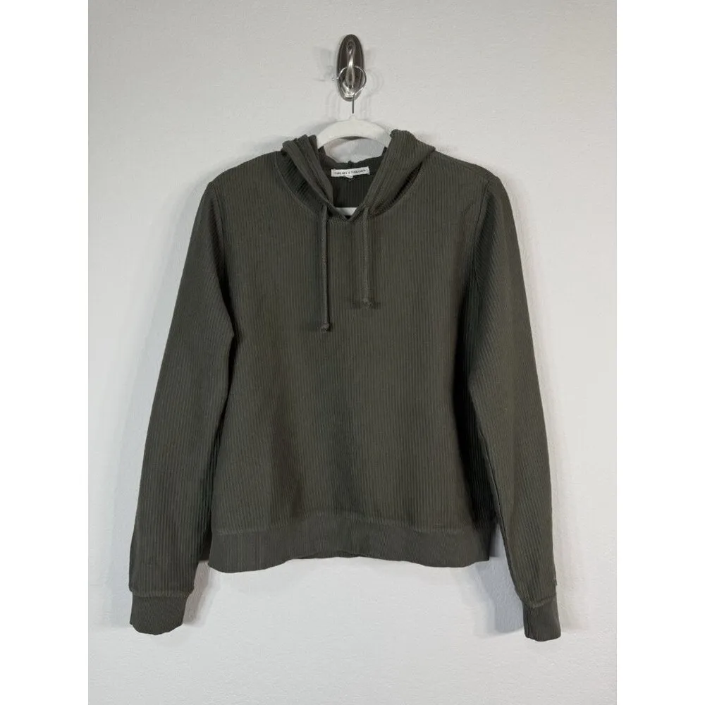 Threads 4 Thought Women’s Green‎ Olive Ribbed Pullover Hoodie Size L Organic - Image 3