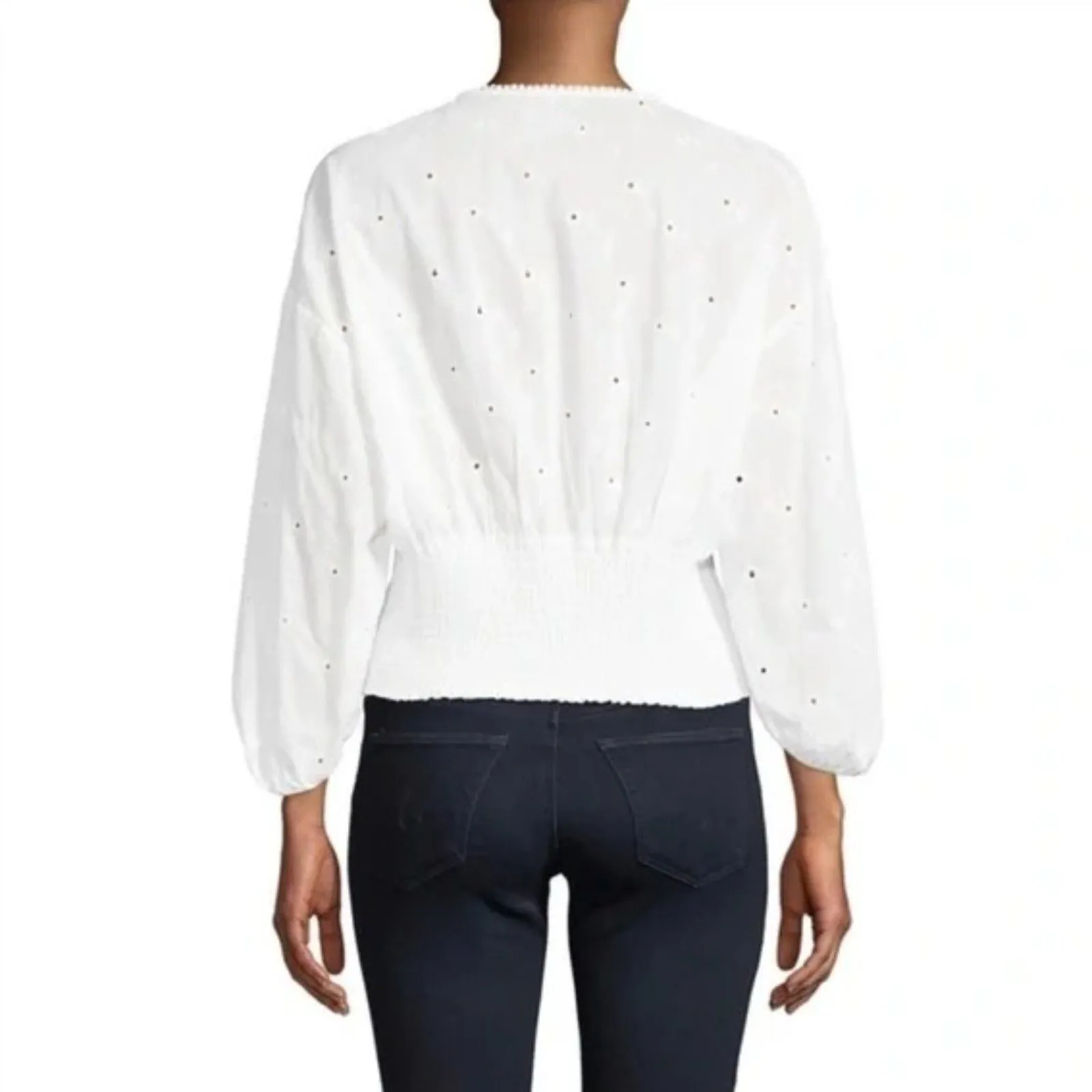 Cliche | White Eyelet Cropped Peasant Top | Small - Image 2