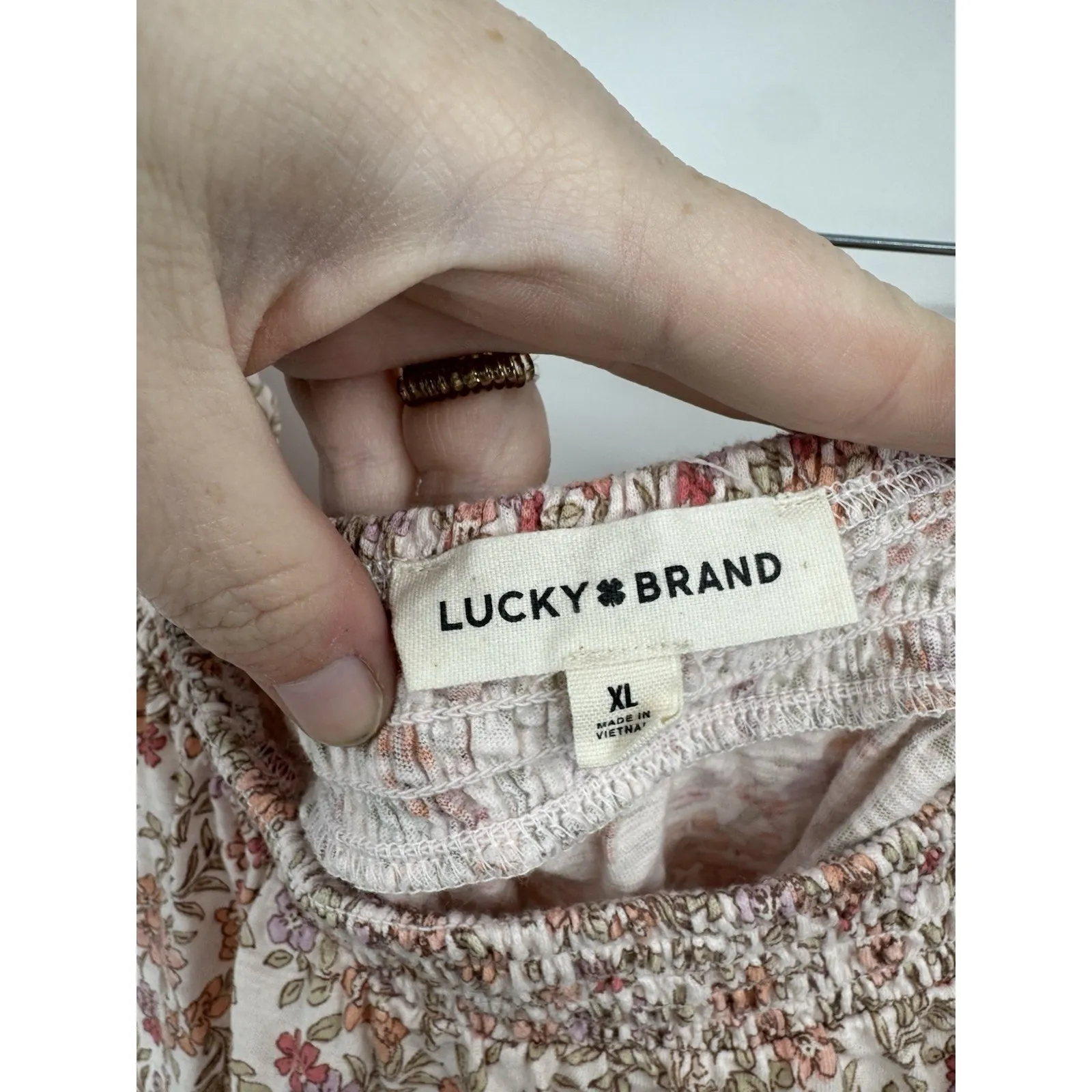 Lucky Brand Square Neck Floral Peasant Top Women Large Cream Prairie Fairy - Image 4