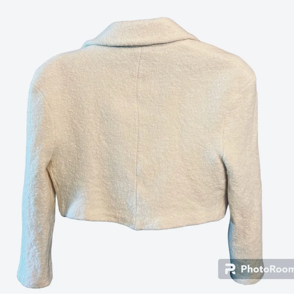 Zara White Gold Button Cropped Blazer Wool Blend Blogger Lined Jacket Quiet Lux - Image 4