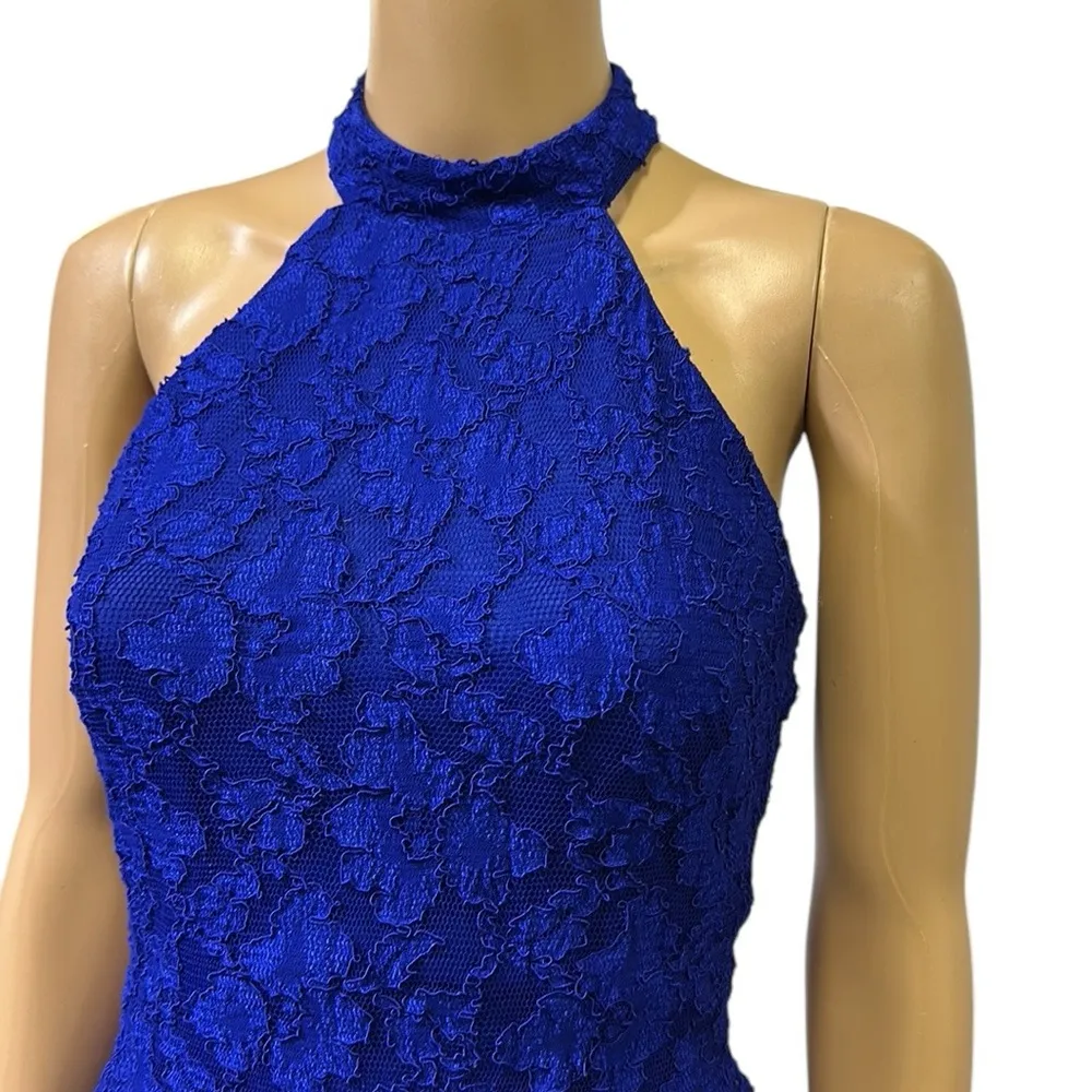 Fredericks Of Hollywood Blue Lace Overlay Sleeveless Sexy Open Back Mini Dress S - Image 2