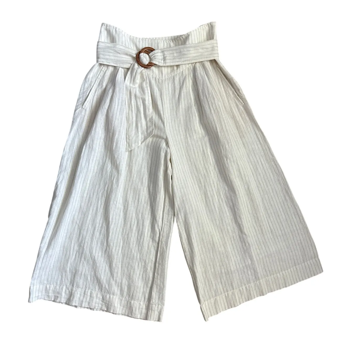 Anthropologie‎ Pinstripe Palm Beach Belted Crop Pants Cream Size 10 - Image 4