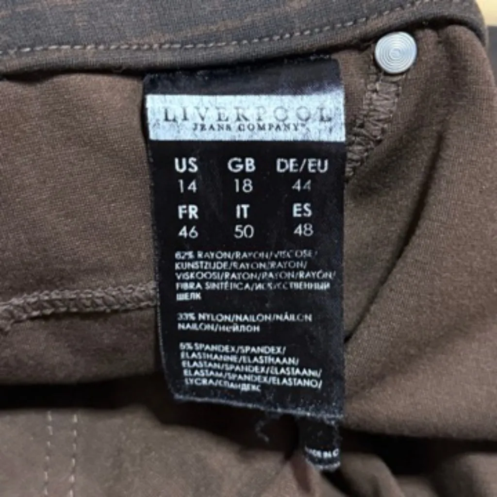 Liverpool Pull On Dark Chocolate Plaid Legging Ankle Pants Women's 14 - Image 4