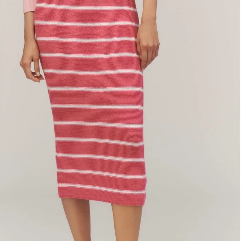 Anthropologie English Factory Pink and White Striped Midi Skirt - Image 2