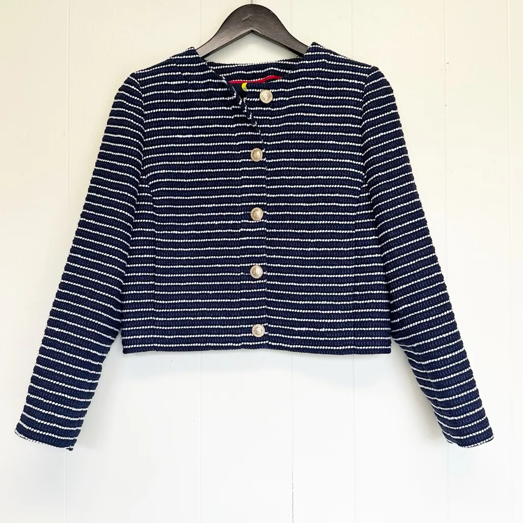 NWT J. CREW Tweed Lady Jacket Antique Navy Ivory Stripe Blue Size 4 - Image 4