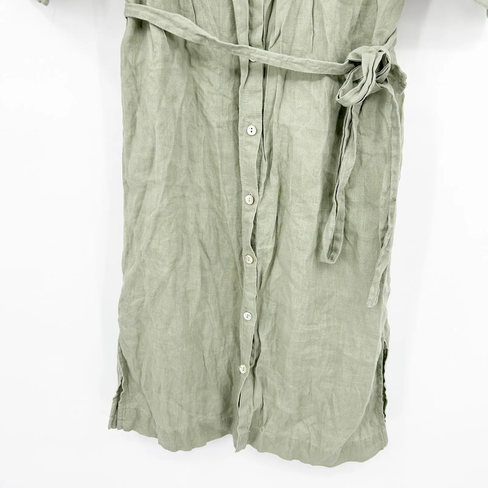 TAHARI Womens 100% Linen Beachy Button Front Belted Shirt Dress Size‎ S Green - Image 3