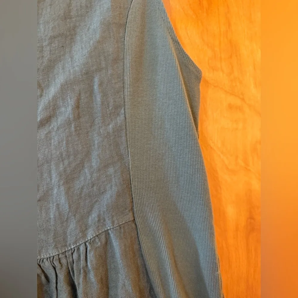 LINA TOMEI Pure Linen Shift Dress Sleeveless Beaded V - Image 11