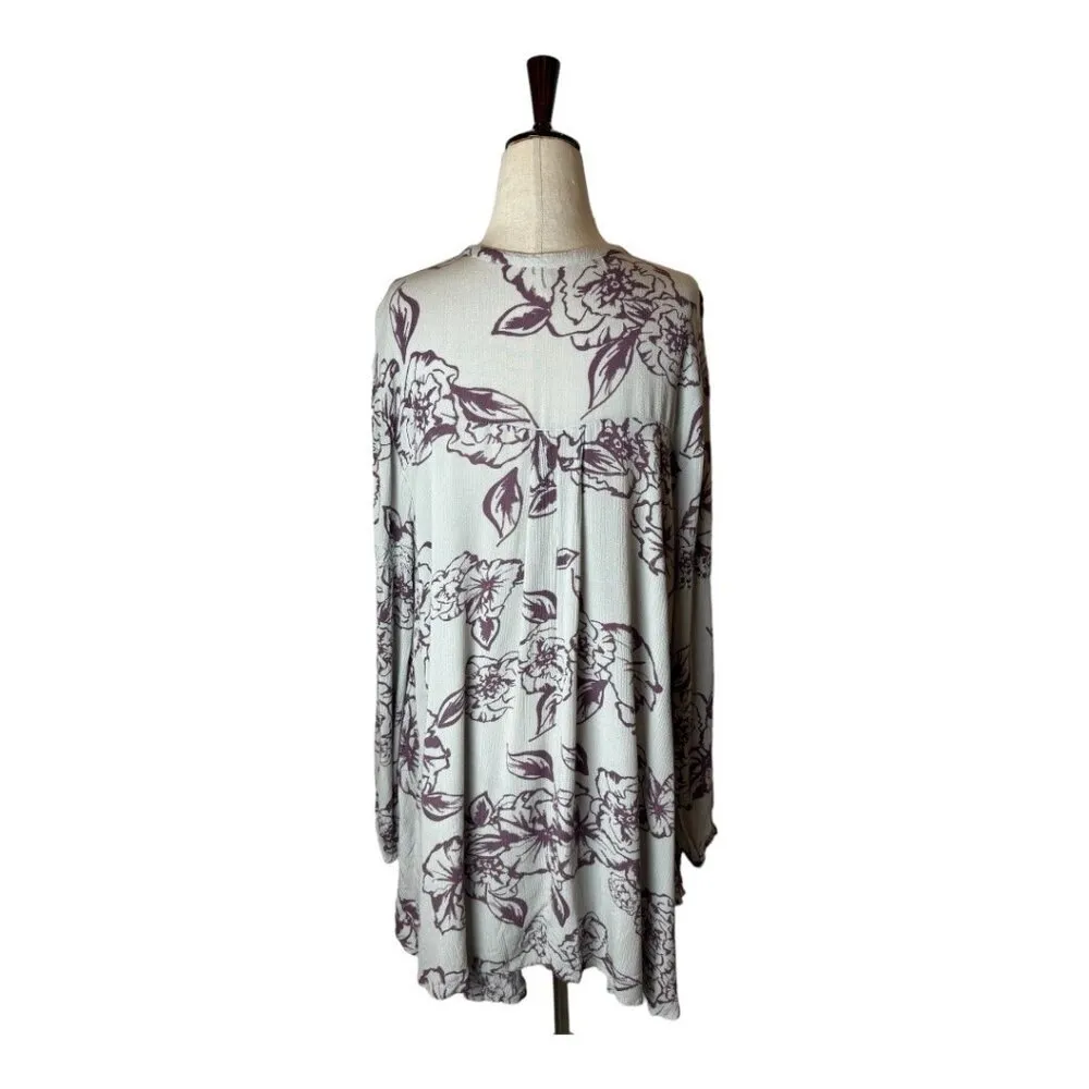 Free People Dress Women Small Gray Purple Floral Swing Flowy Key Hole Tunic Mini - Image 3