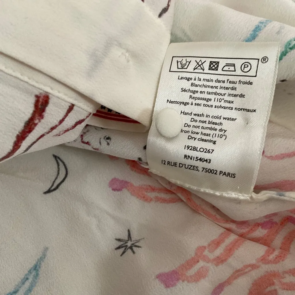 RARE Sezane Ann silk shirt  zodiac multicolor pink blue red sz40 US8 bust41 - Image 5