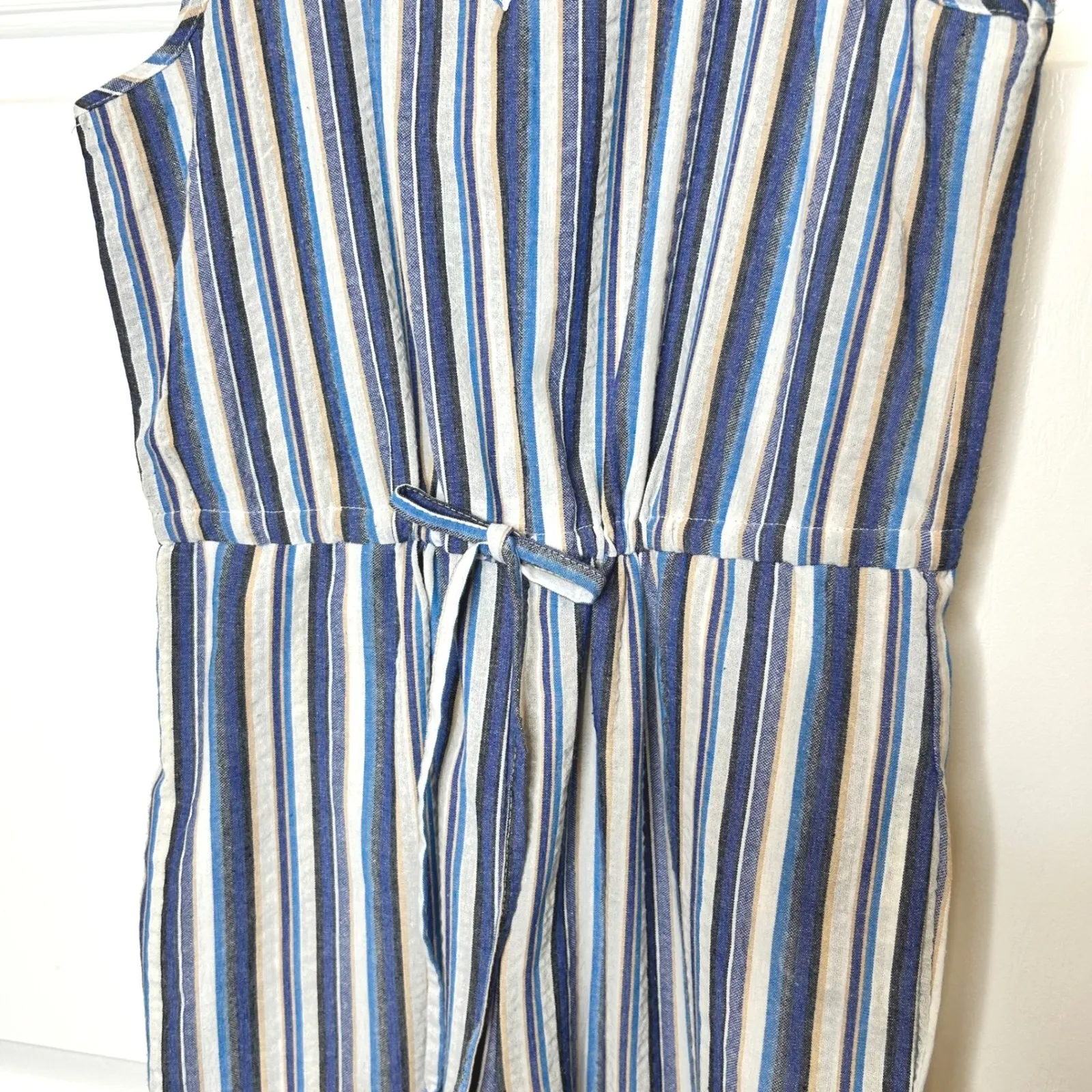 Drew  Striped Jumpsuit Medium V Neck Sleeveless Wide Leg Drawstring - Image 3
