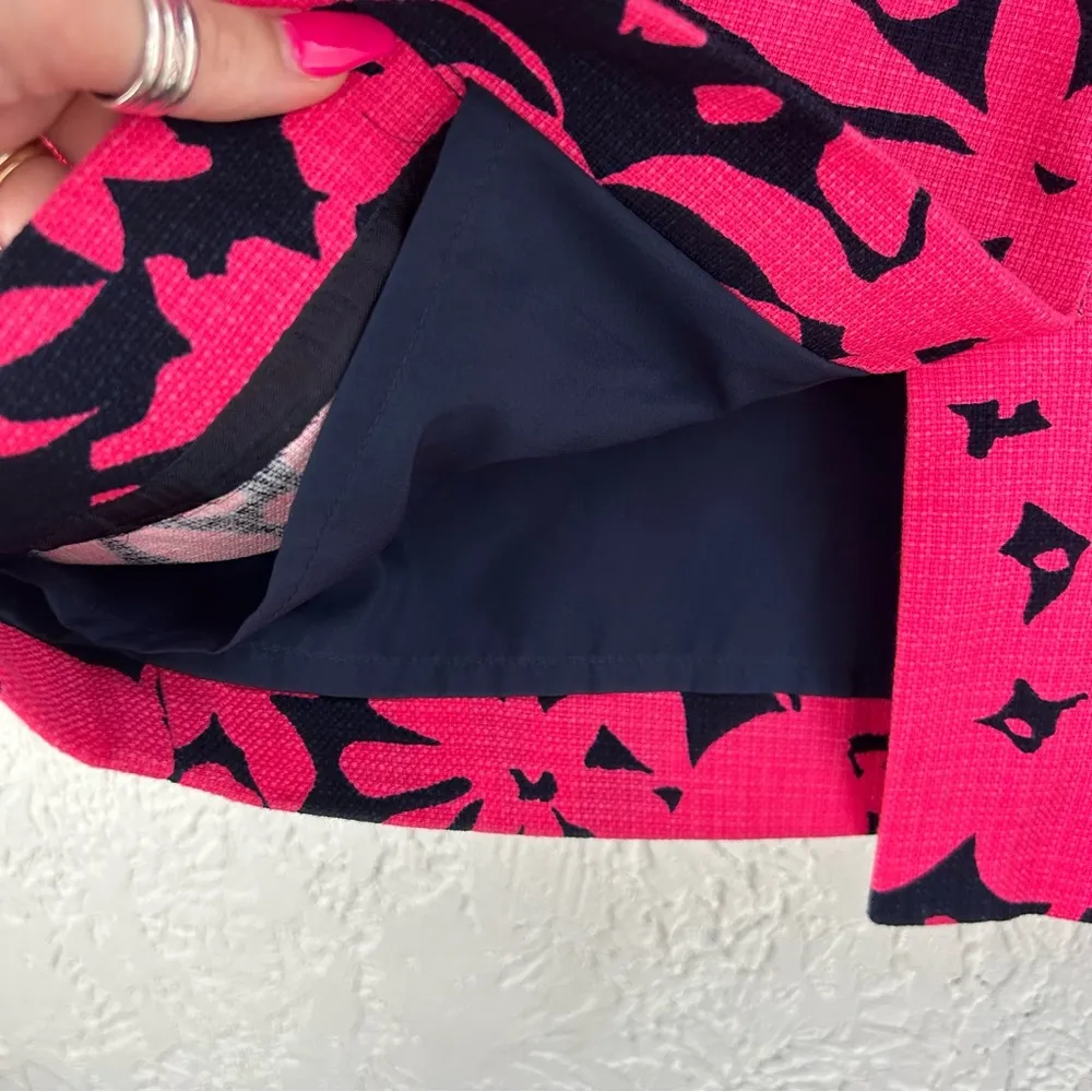 J Crew | Hot Pink and Navy Floral Pencil Cotton Basketweave Skirt Size 6 - Image 6