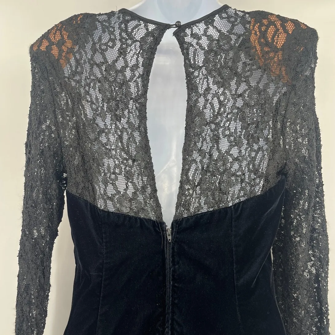 Vintage 80s Zum Zum Velvet Lace Dress Sz M Goth Witchy 90s USA Vampy Whimsigoth Black Size M - Image 6