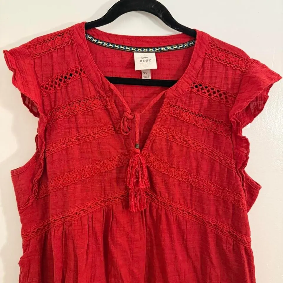Knox Rose Red Lace Tiered Tassel V Neck Dress Plus Size XXL - Image 2