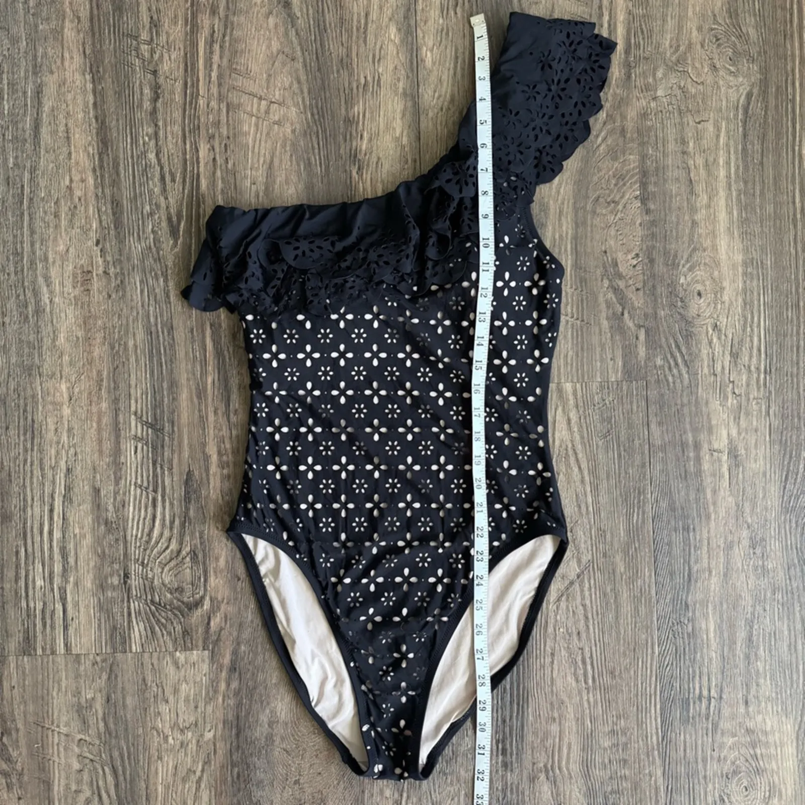 J. Crew Scalloped Ruffle One-Shoulder One Piece Swimsuit in Black 10 - Image 9