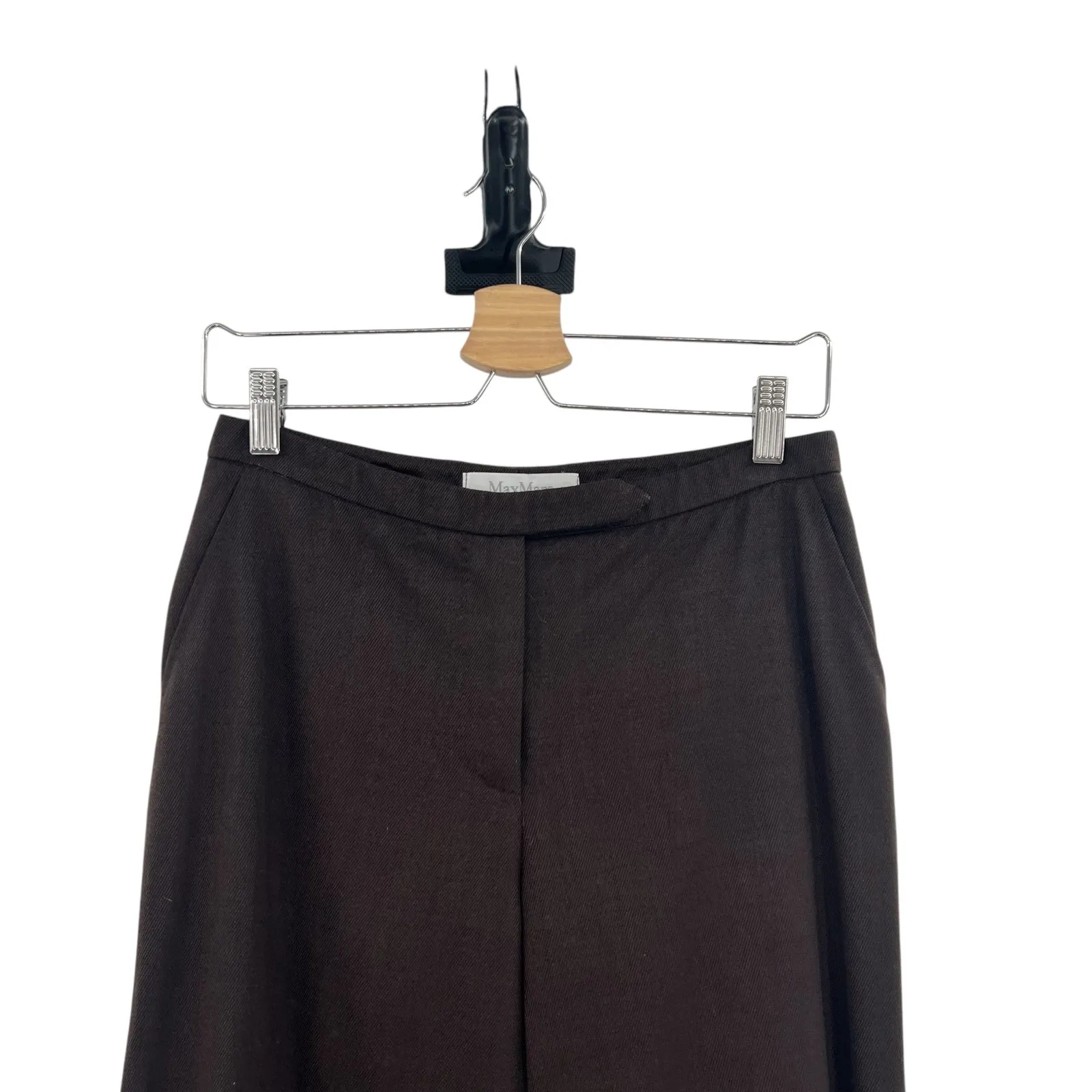 MaxMara Trouser Dress Pants Wool Back Zip Pockets Brown Size US 4 - Image 2